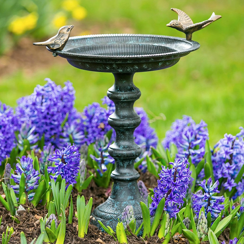 Plow & Hearth Sculpted Songbirds Metal Pedestal Birdbath