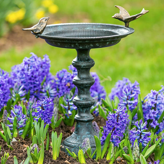 Plow & Hearth Sculpted Songbirds Metal Pedestal Birdbath