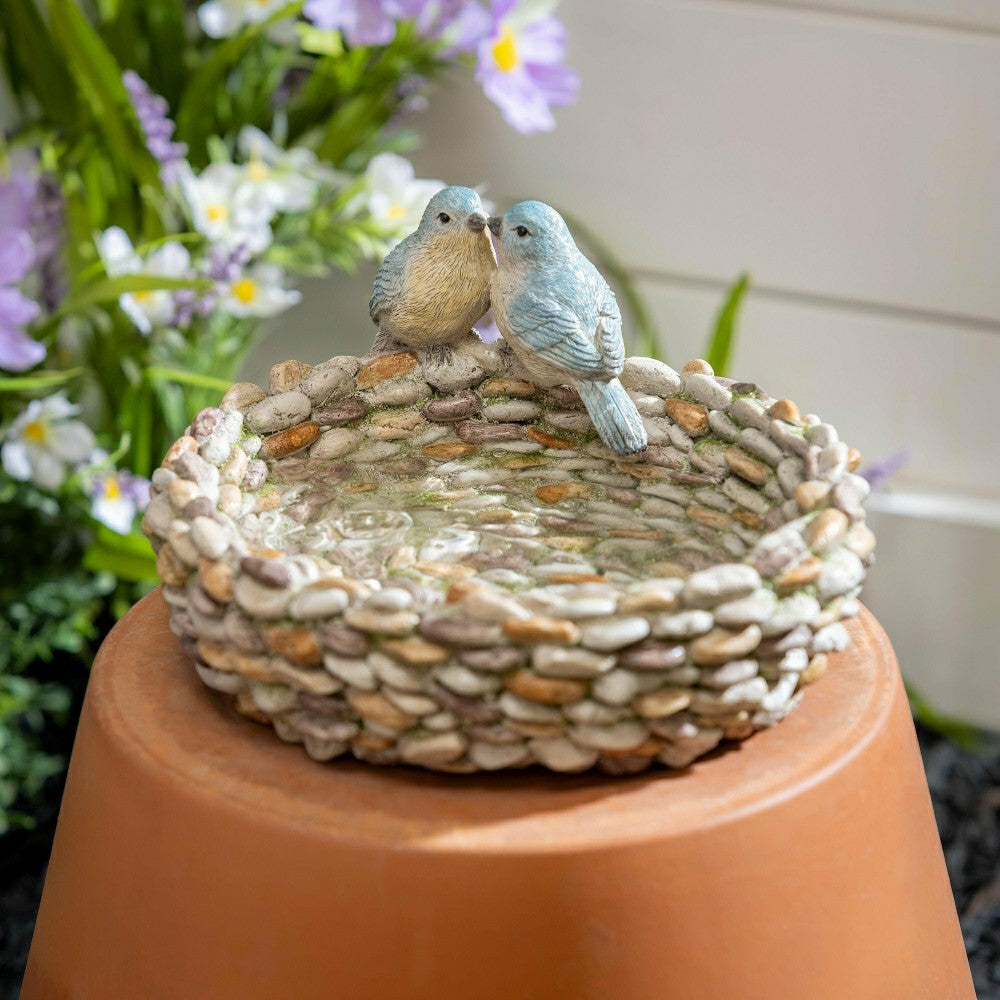 Plow & Hearth What She Shed Birdbath, Resin Pebble with Birds