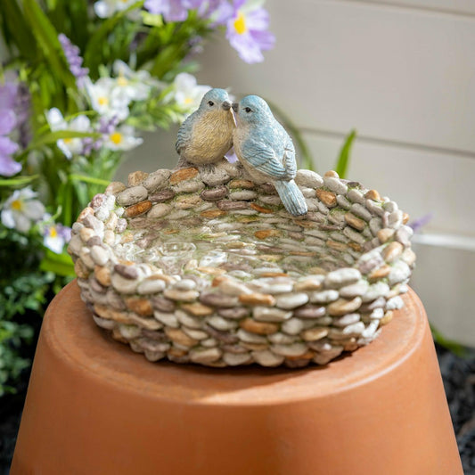 Plow & Hearth What She Shed Birdbath, Resin Pebble with Birds