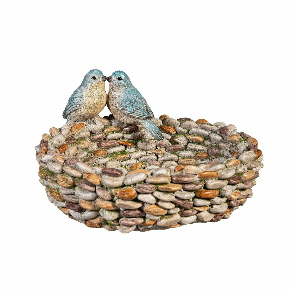 Plow & Hearth What She Shed Birdbath, Resin Pebble with Birds