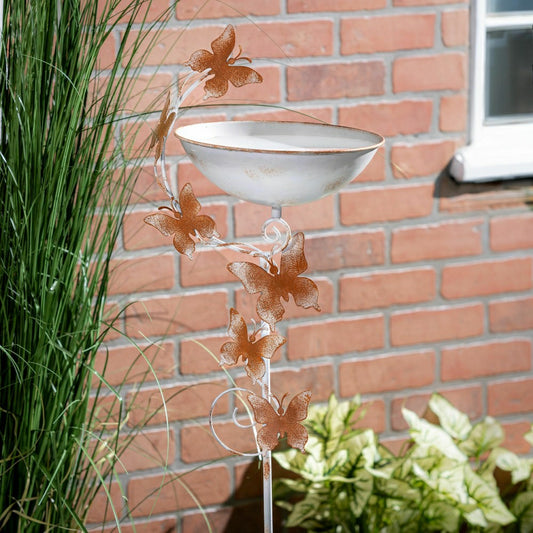 Plow & Hearth Garden of Wonder Birdbath, Metal Staked Butterfly