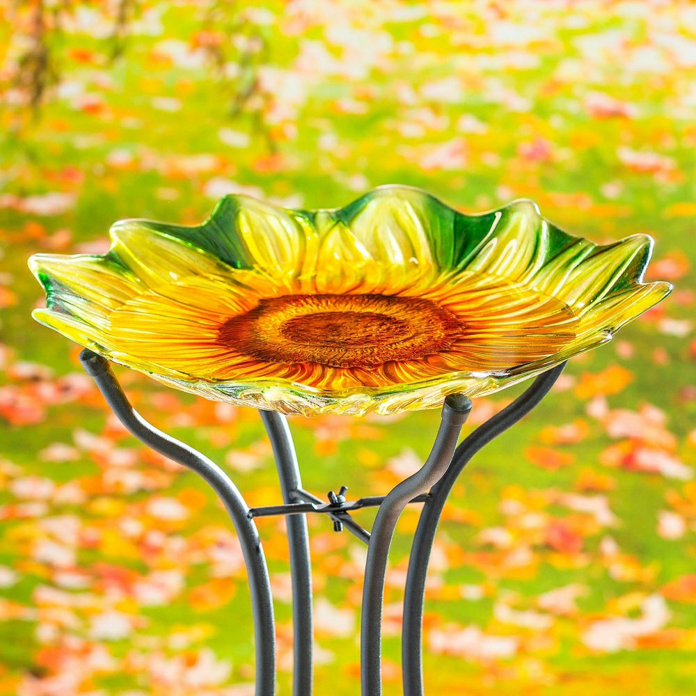 Plow & Hearth Harvest Blossoms Birdbath,18" Hand Painted and Embossed Shaped Bird Ba