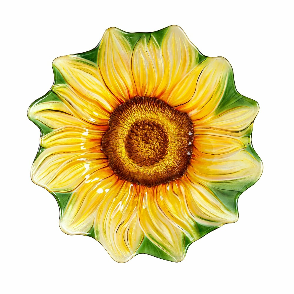 Plow & Hearth Harvest Blossoms Birdbath,18" Hand Painted and Embossed Shaped Bird Ba