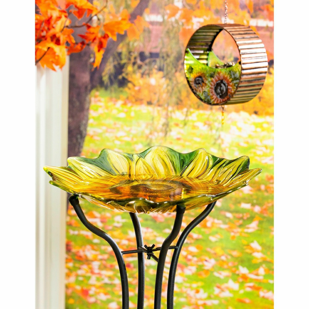 Plow & Hearth Harvest Blossoms Birdbath,18" Hand Painted and Embossed Shaped Bird Ba