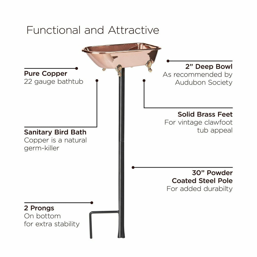 Plow & Hearth Splish Splash Birdbath, Polished Copper
