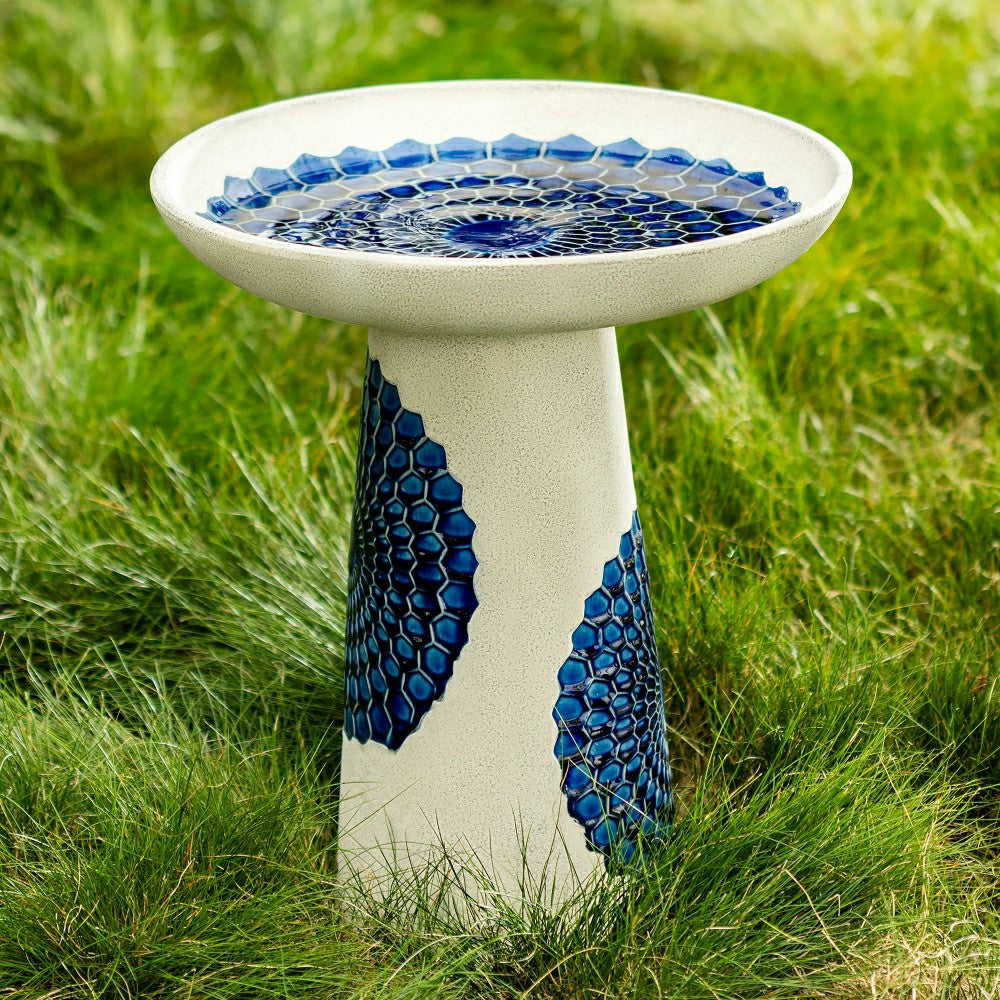 Plow & Hearth Blue Tile Ceramic Birdbath