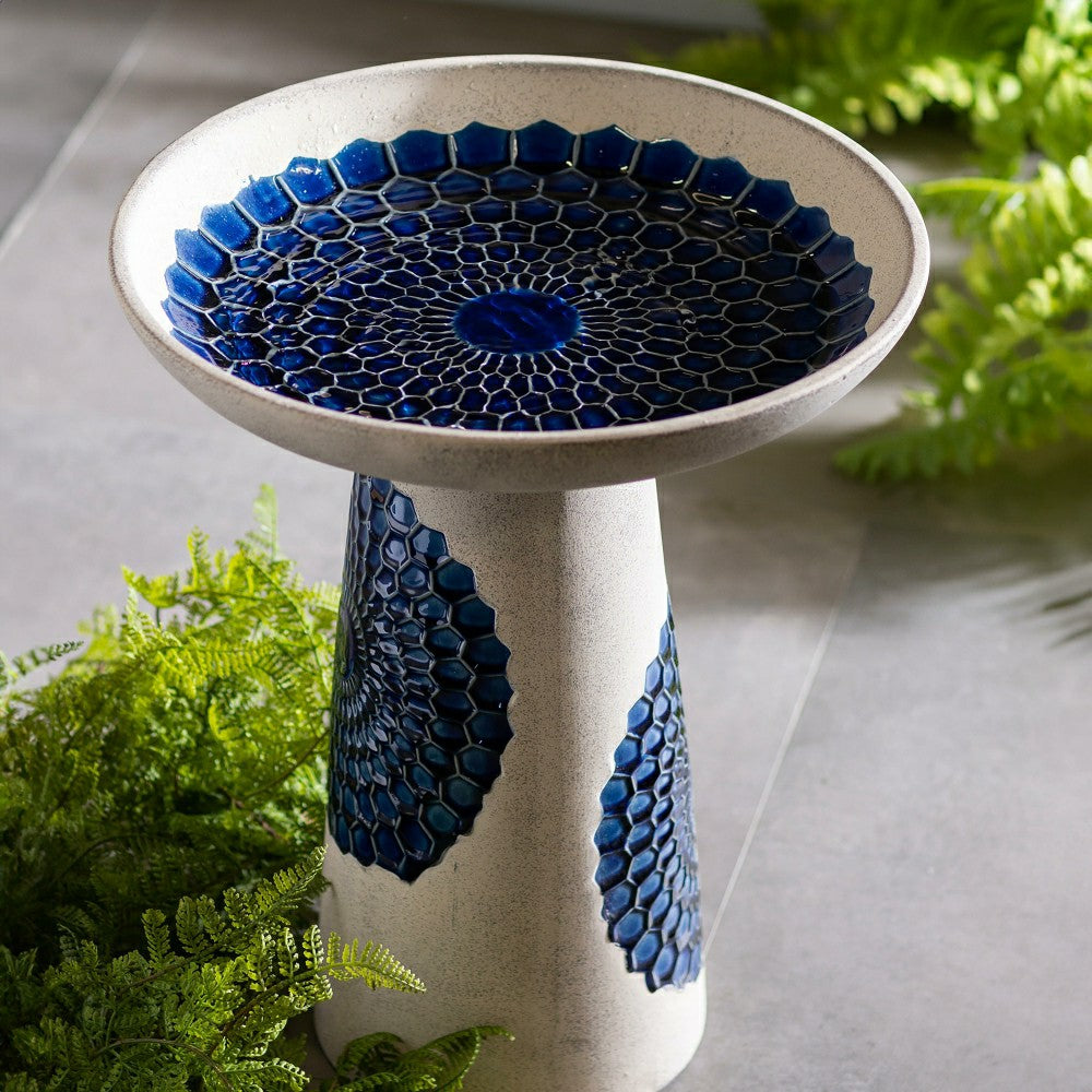 Plow & Hearth Blue Tile Ceramic Birdbath