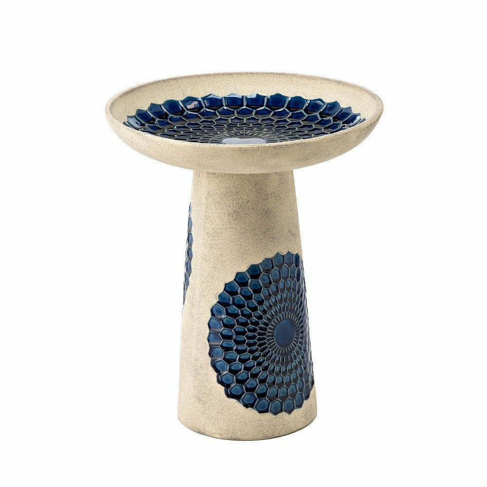 Plow & Hearth Blue Tile Ceramic Birdbath