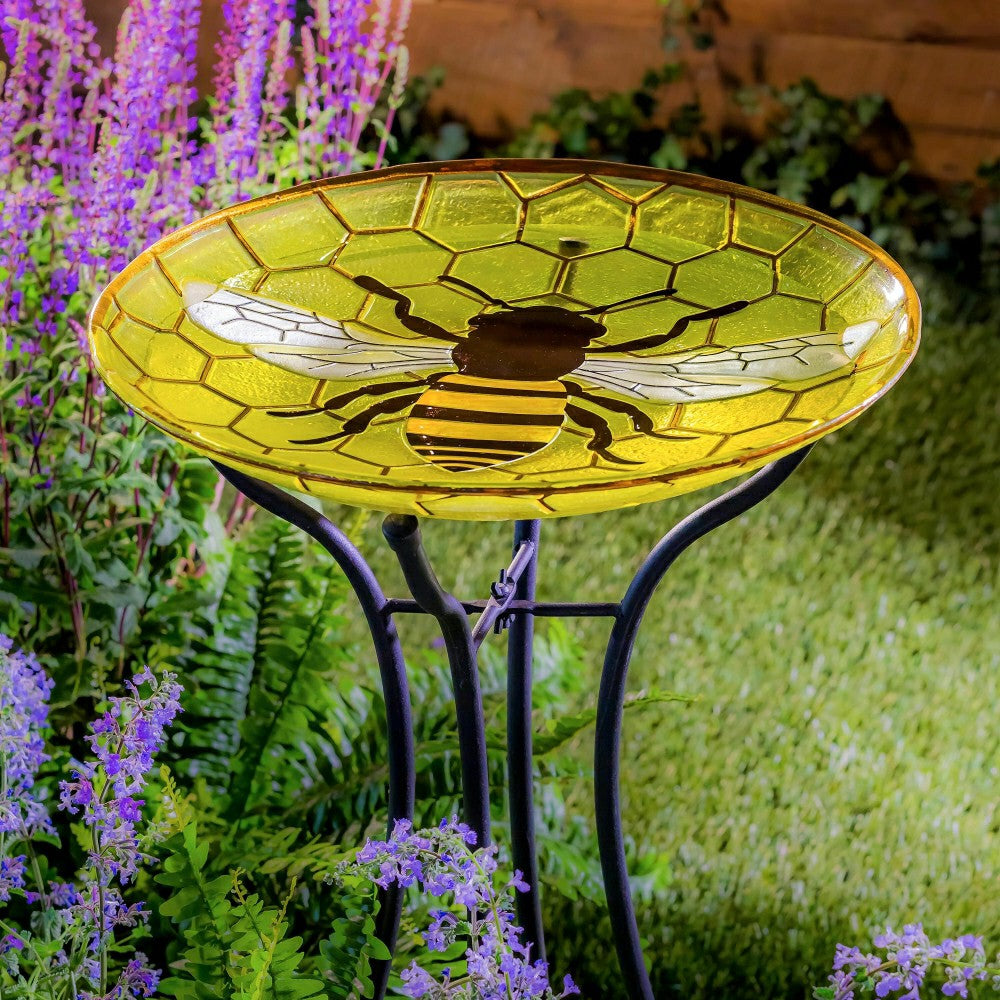 Plow & Hearth Happy Honey Bee Glass Birdbath Basin