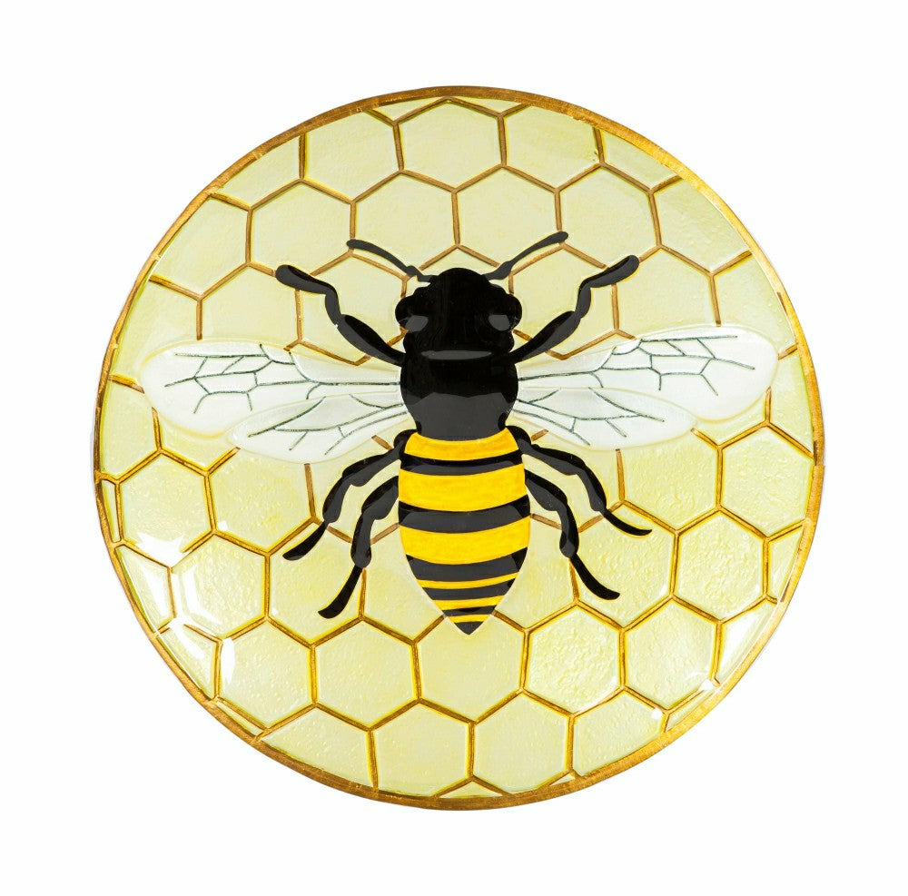Plow & Hearth Happy Honey Bee Glass Birdbath Basin