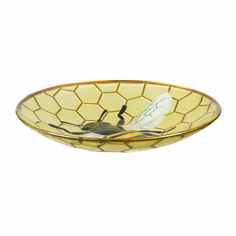 Plow & Hearth Happy Honey Bee Glass Birdbath Basin
