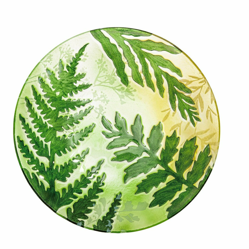 Plow & Hearth Hand-Painted and Embossed Botanical Glass Birdbath Basin