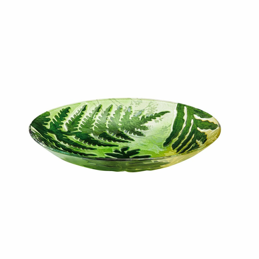 Plow & Hearth Hand-Painted and Embossed Botanical Glass Birdbath Basin
