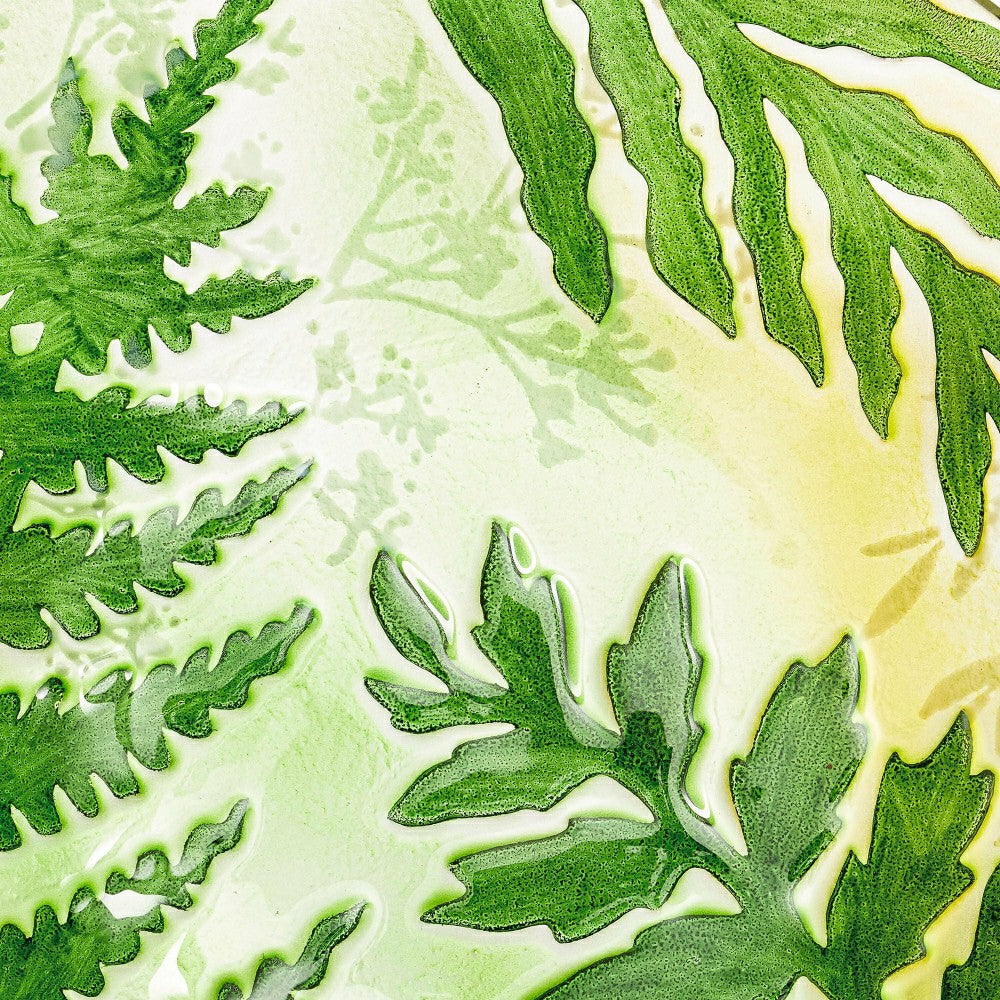 Plow & Hearth Hand-Painted and Embossed Botanical Glass Birdbath Basin