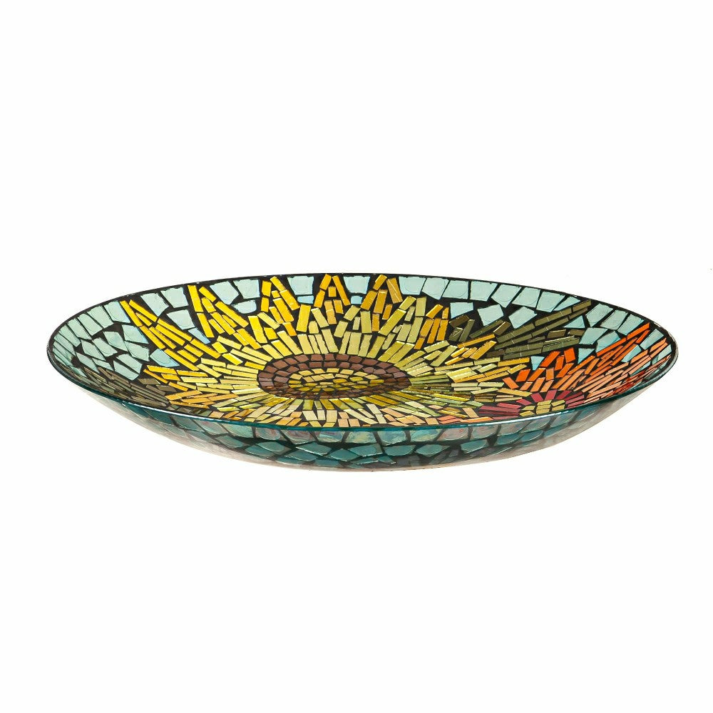 Plow & Hearth 18" Glass Bird Bath, Moasic Translucent and Metallic Finish