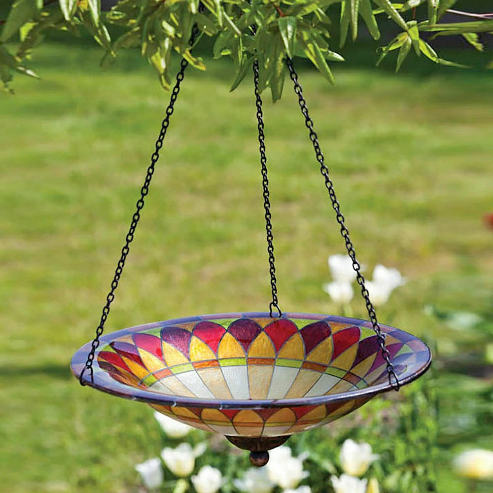 Plow & Hearth 14" Glass Hanging Birdbath, Tiffany