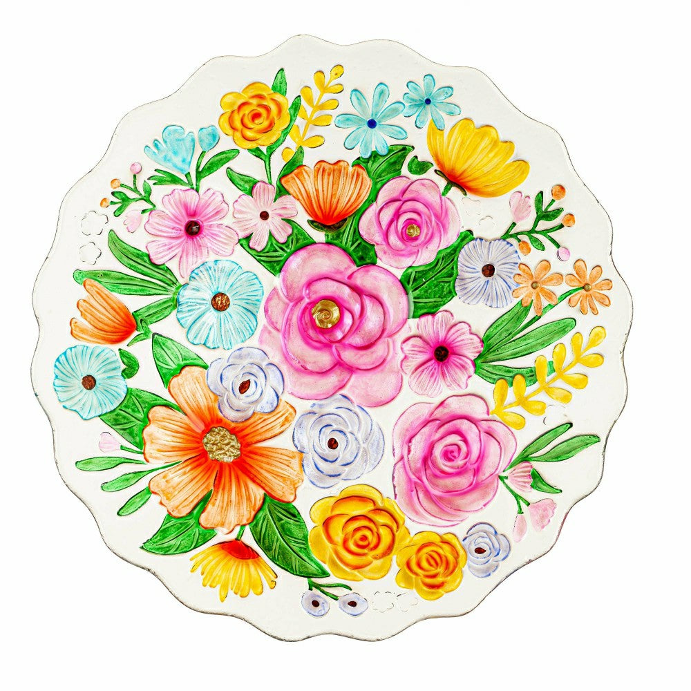 Plow & Hearth What She Shed Birdbath, Glass Bundle of Flowers, 18"