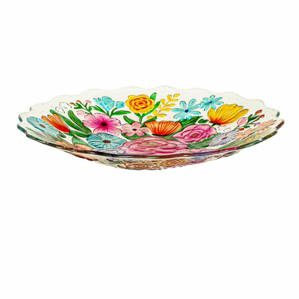 Plow & Hearth What She Shed Birdbath, Glass Bundle of Flowers, 18"