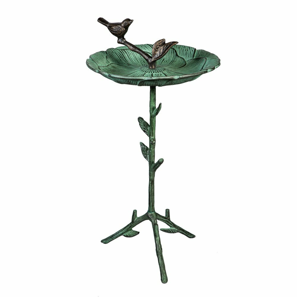 Plow & Hearth Cottage Garden Birdbath, Metal Green Birdbath with Stand, 12"