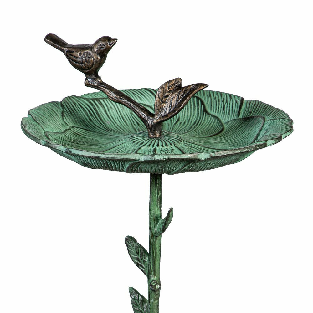 Plow & Hearth Cottage Garden Birdbath, Metal Green Birdbath with Stand, 12"