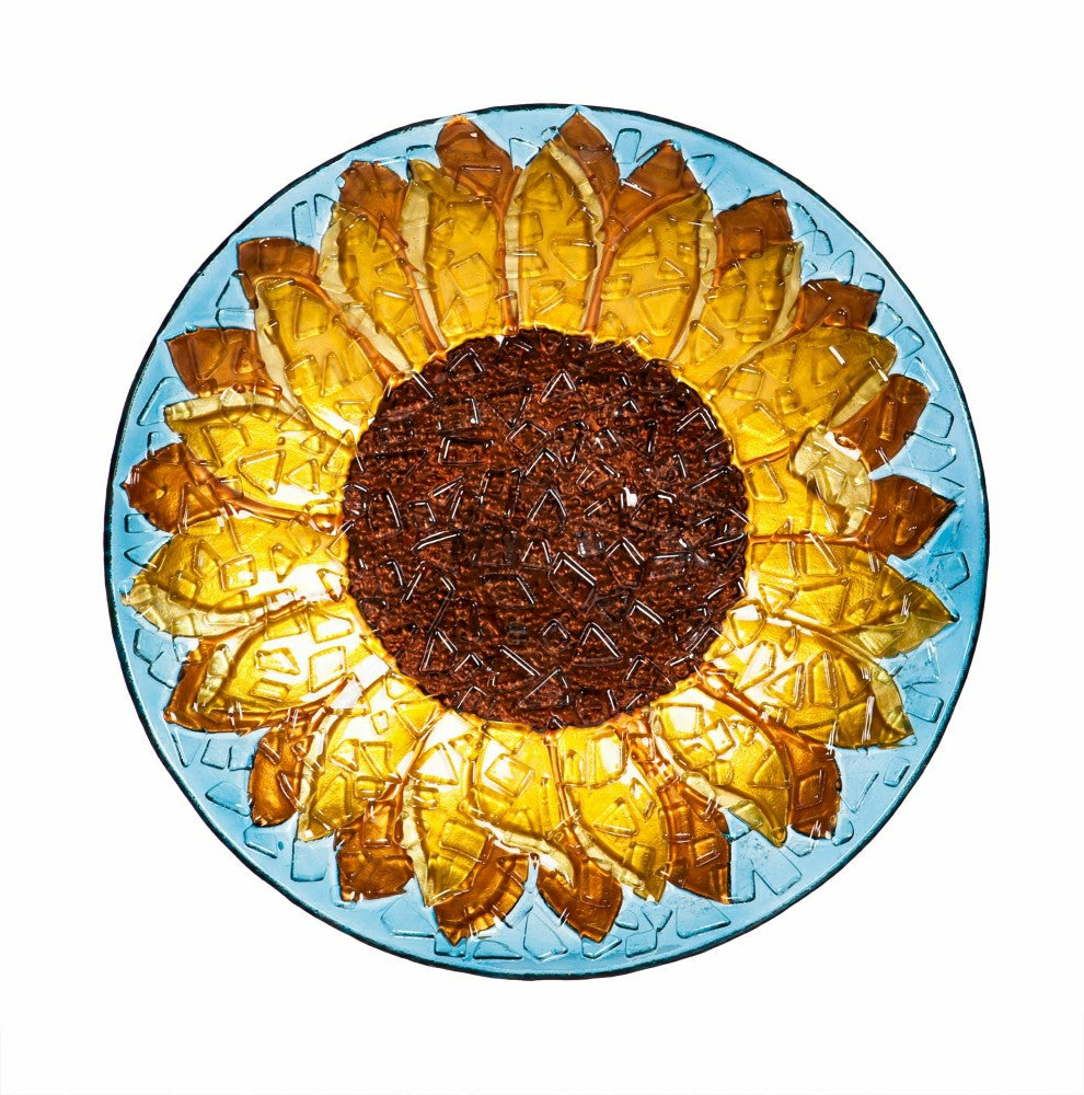 Plow & Hearth Mosaic Crushed Glass Sunflower Birdbath, 18"