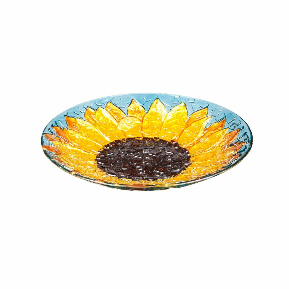 Plow & Hearth Mosaic Crushed Glass Sunflower Birdbath, 18"