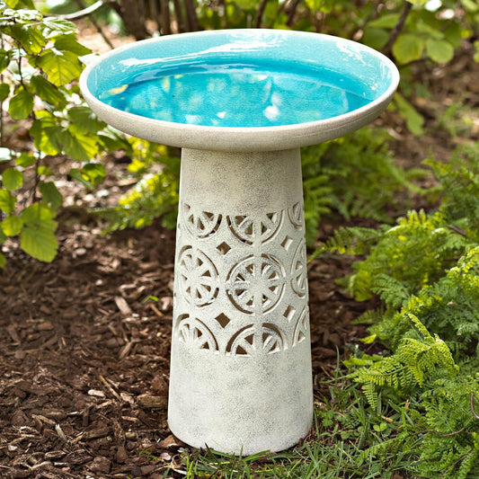 Plow & Hearth Aqua Crackle Glazed Ceramic Birdbath