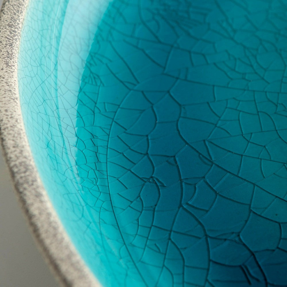 Plow & Hearth Aqua Crackle Glazed Ceramic Birdbath