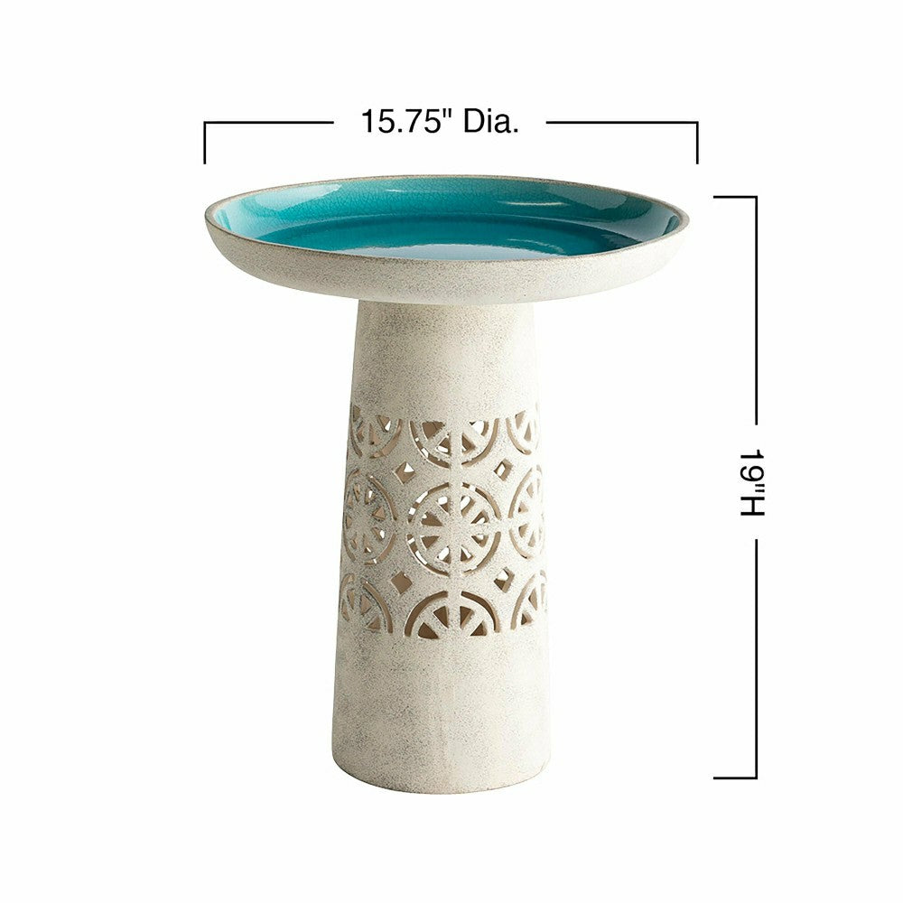 Plow & Hearth Aqua Crackle Glazed Ceramic Birdbath