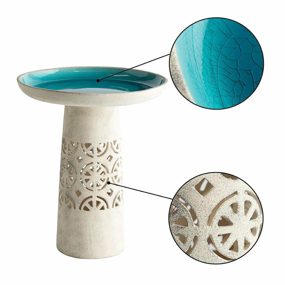 Plow & Hearth Aqua Crackle Glazed Ceramic Birdbath
