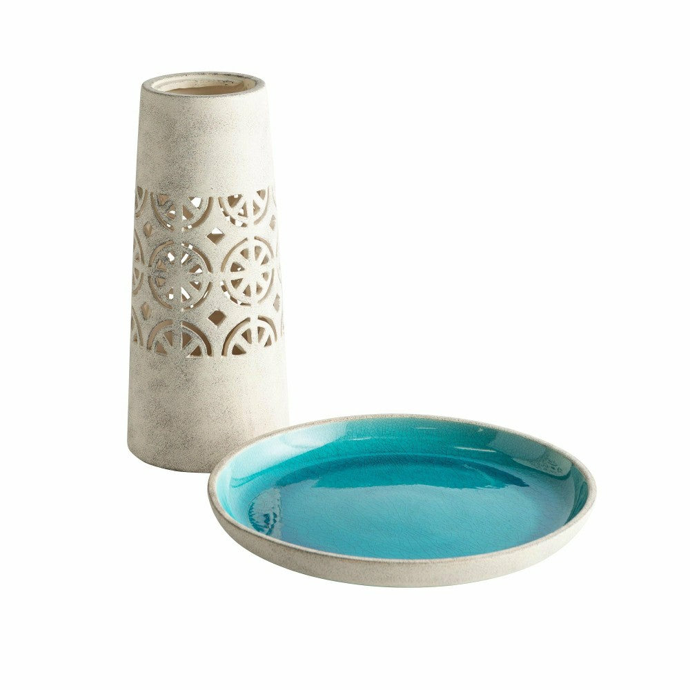 Plow & Hearth Aqua Crackle Glazed Ceramic Birdbath