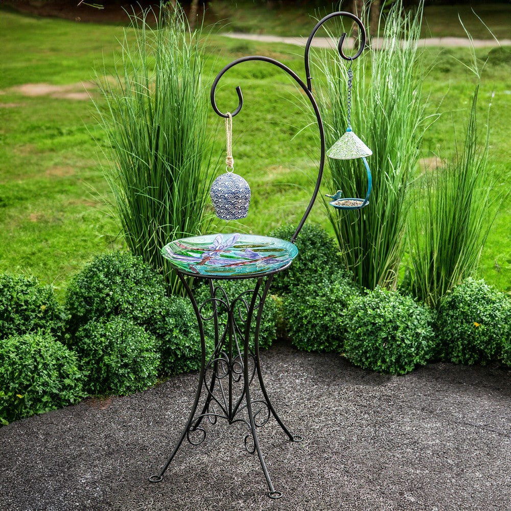Plow & Hearth Metal Birdbath Stand with Dual Shepard’s Hooks