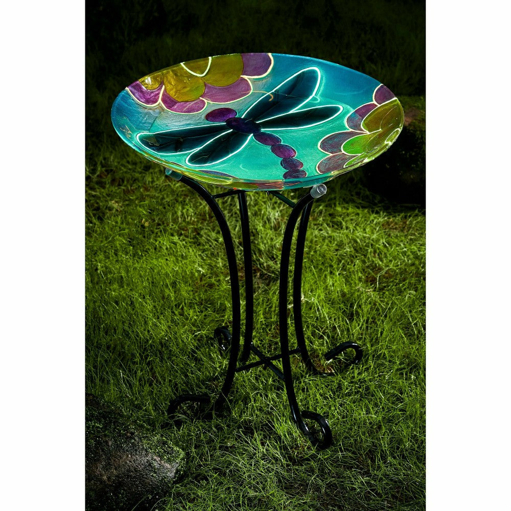 Plow & Hearth 18" Fluorescent Hand Painted and Embossed Glass Shaped Bird Bath, Drag