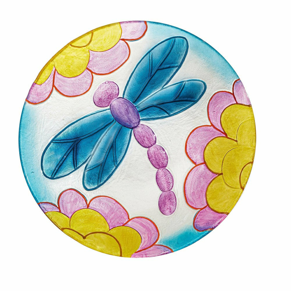 Plow & Hearth 18" Fluorescent Hand Painted and Embossed Glass Shaped Bird Bath, Drag