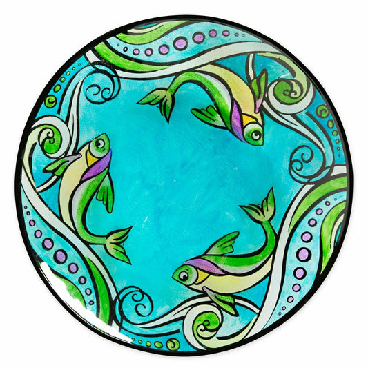 Plow & Hearth 19" Glass Hand-painted Fish Birdbath