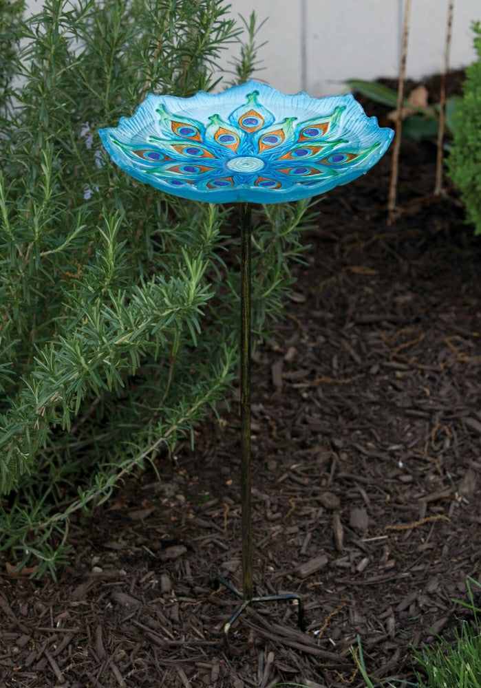 Plow & Hearth Bird Bath on Stake, Peacock