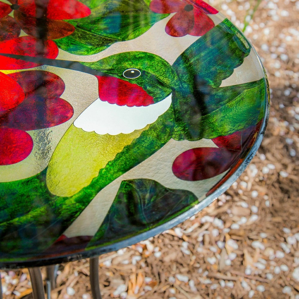 Plow & Hearth Cottage Garden Birdbath, Glass bird bath with Stand, Hummingbird, 16"