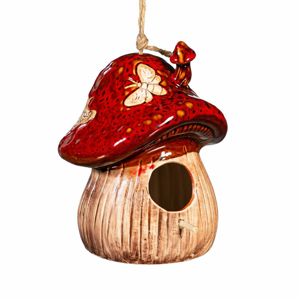 Plow & Hearth Cottage Garden Bird House, Ceramic Fantasy Mushroom