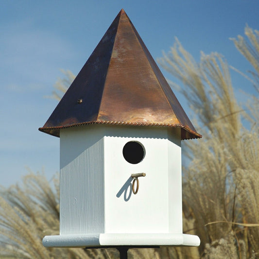 Plow & Hearth Copper Songbird Deluxe Birdhouse w/Brown Patina Roof