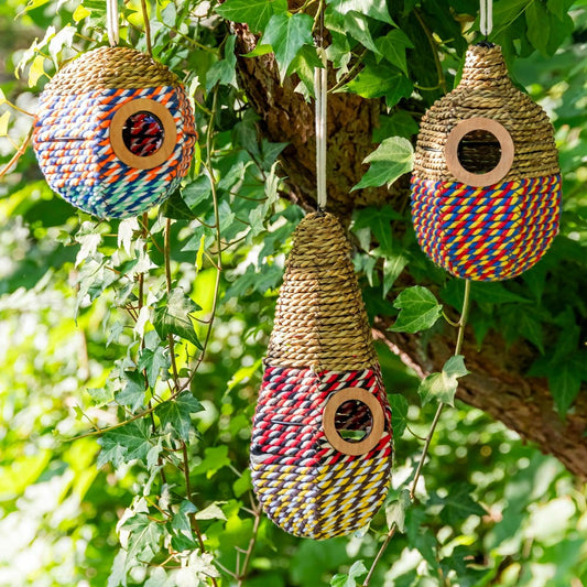 Plow & Hearth Natural Woven Seagrass Birdhouses, Set of 3