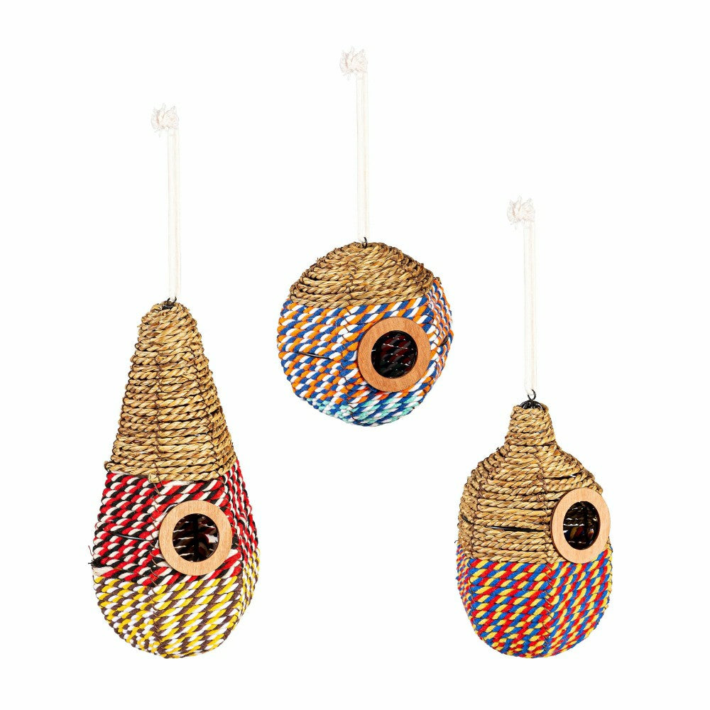Plow & Hearth Natural Woven Seagrass Birdhouses, Set of 3