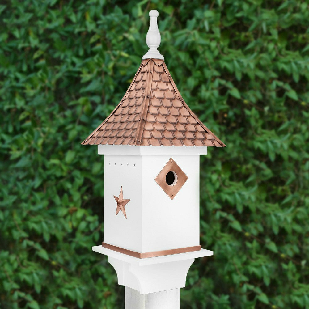 Plow & Hearth White Villa-Style Birdhouse with Hand-Hammered Copper Roof and Accents