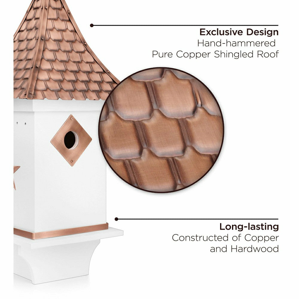 Plow & Hearth White Villa-Style Birdhouse with Hand-Hammered Copper Roof and Accents