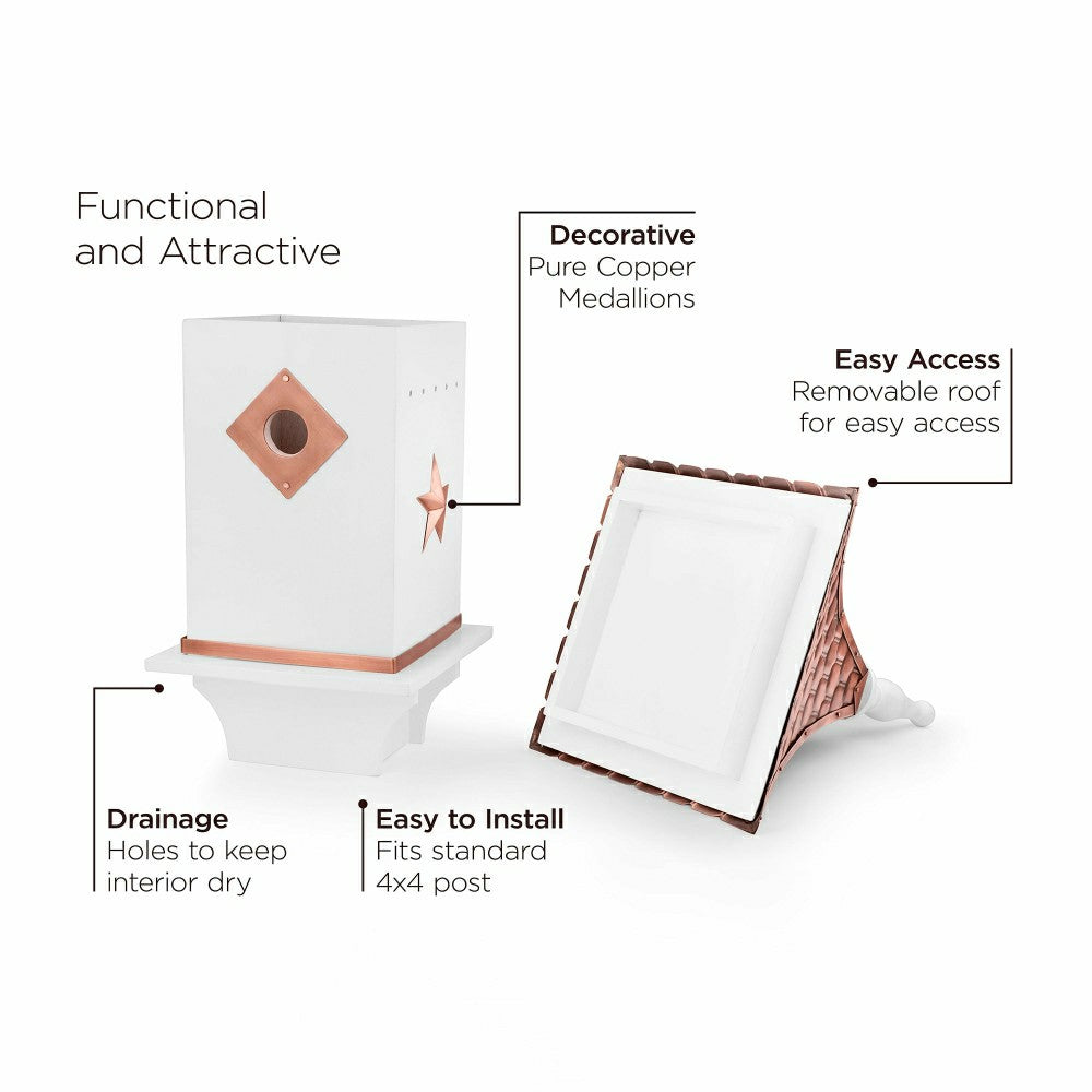 Plow & Hearth White Villa-Style Birdhouse with Hand-Hammered Copper Roof and Accents