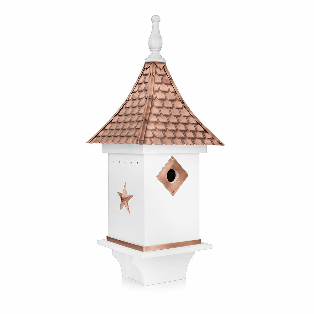 Plow & Hearth White Villa-Style Birdhouse with Hand-Hammered Copper Roof and Accents
