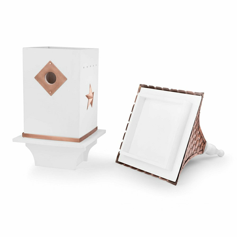 Plow & Hearth White Villa-Style Birdhouse with Hand-Hammered Copper Roof and Accents