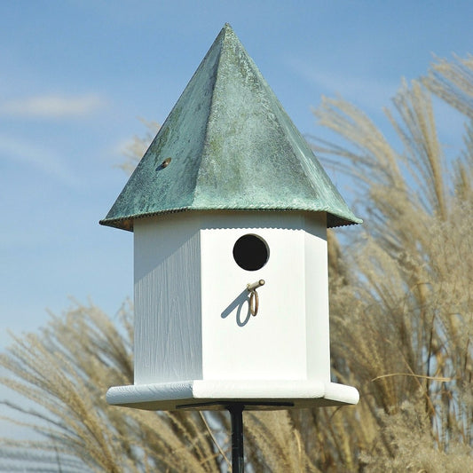 Plow & Hearth Copper Songbird Deluxe Birdhouse w/Verdigris Patina Roof