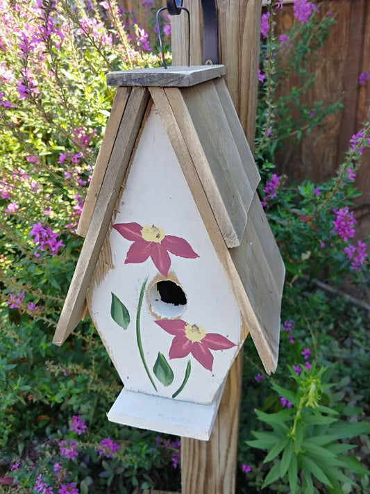 Plow & Hearth A Framed Bird House with Hand-Painted flowers and Wood Roof