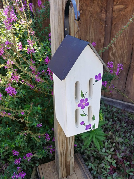 Plow & Hearth Butterfly Bird House with Hand Painted Flowers and Metal Roof
